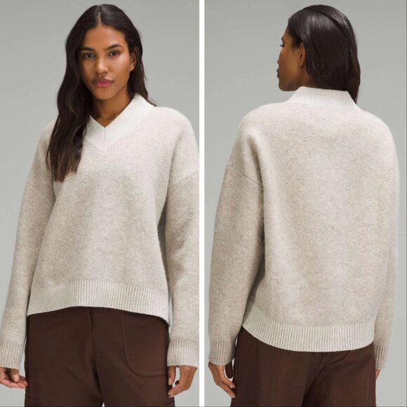 lululemon athletica Sweaters - Lululemon Alpaca Wool-Blend V-Neck Sweater Heathered White Opal
